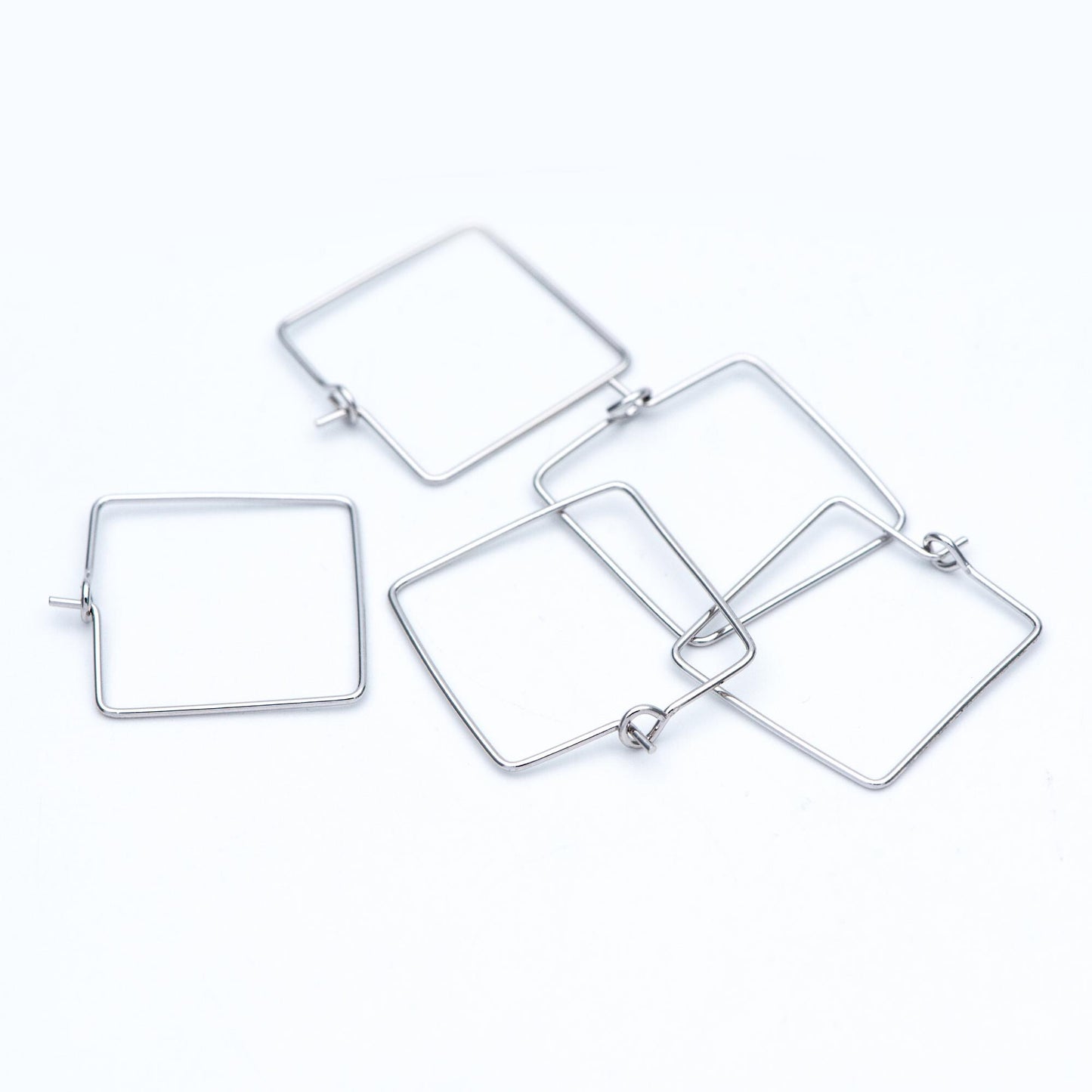 10pcs Gold/ Silver Tone Square Earring Hoops, 22mm Geometric Ear Wire Charm Pendants, Threader Earring Components (GB-702)