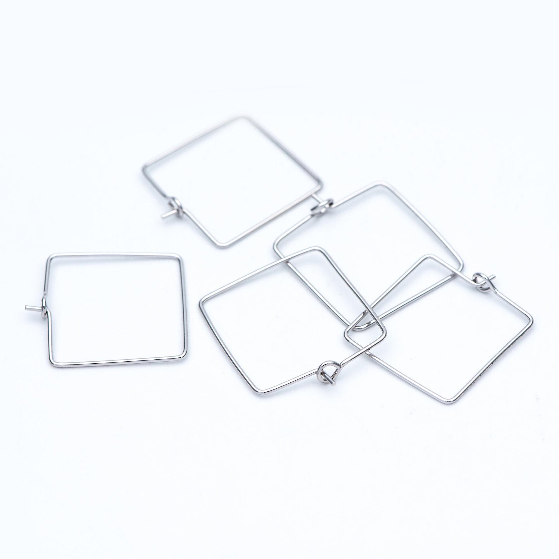 10pcs Gold/ Silver Tone Square Earring Hoops, 22mm Geometric Ear Wire Charm Pendants, Threader Earring Components (GB-702)