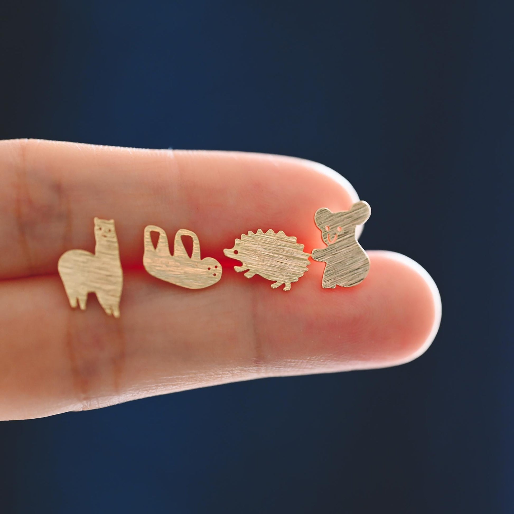 10pcs Gold Hedgehog/ Alpaca/ Sloth/ Koala Earrings, Gold Plated Brass, Cute Animal Stud Earrings (GB-4528)