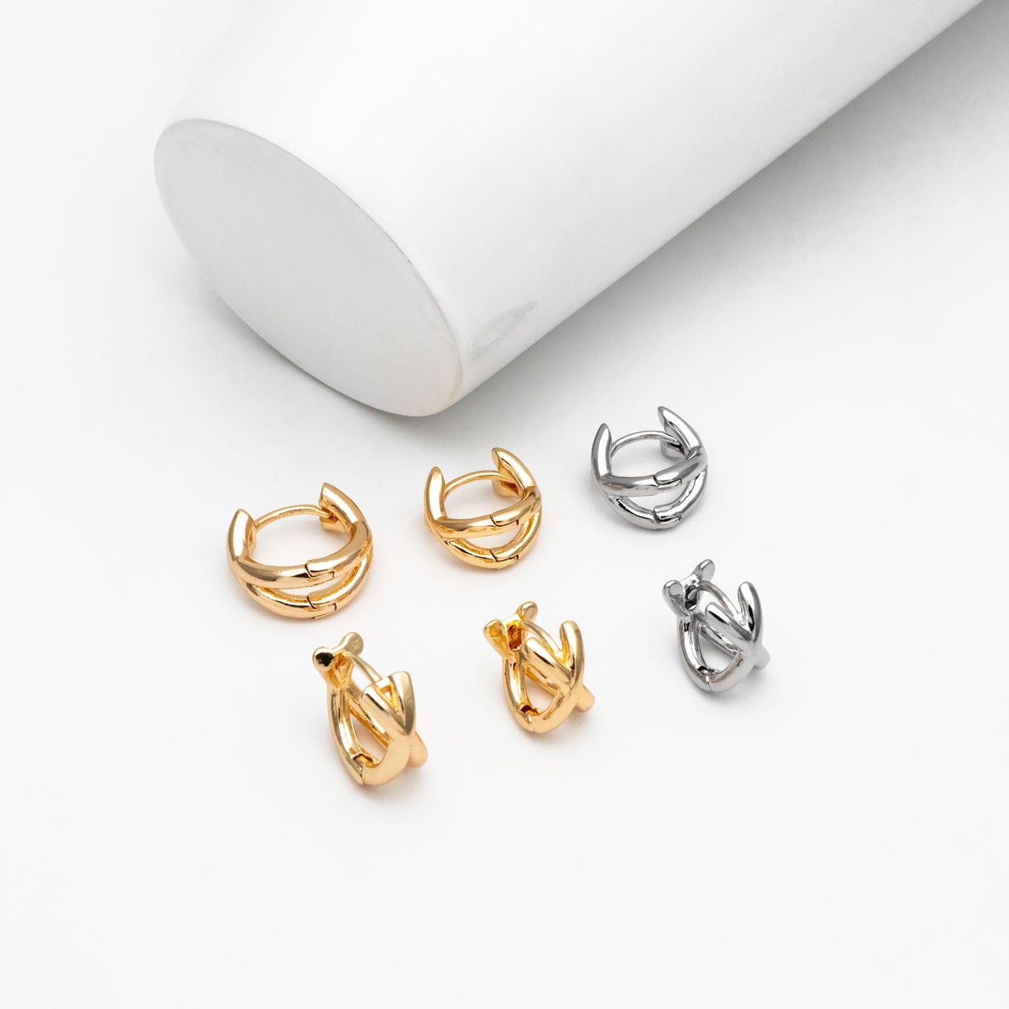 10pcs Gold/ Silver Tone Criss Cross Hoop Earrings, Gold/ Rhodium plated Brass, Huggie Earrings, Gold Hoops, Huggies (GB-3465)