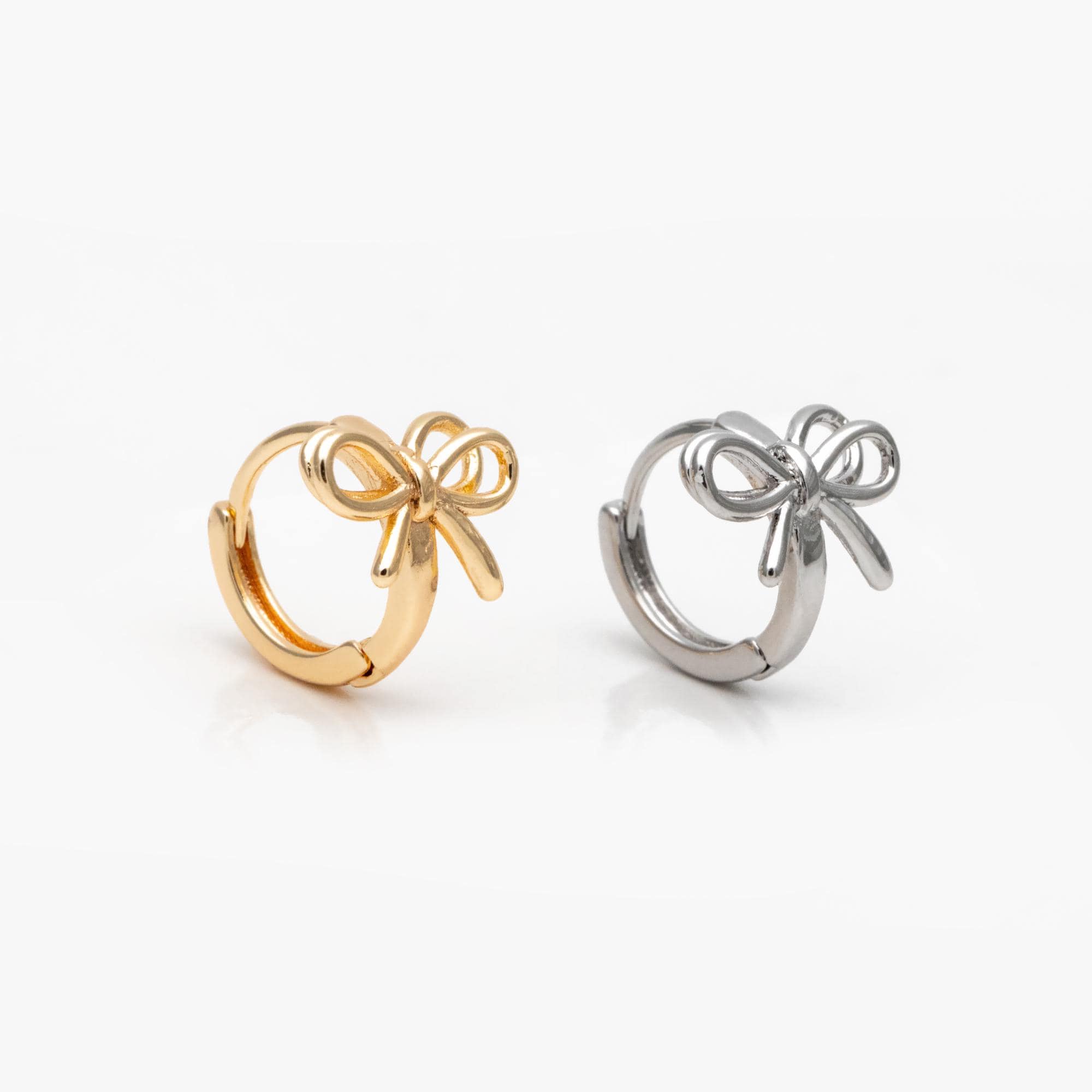 10pcs Gold/ Silver Bowknot Hoop Earrings, 18K Gold/ Rhodium plated Brass, Huggie Earrings, Minimalist Earrings (GB-4534)