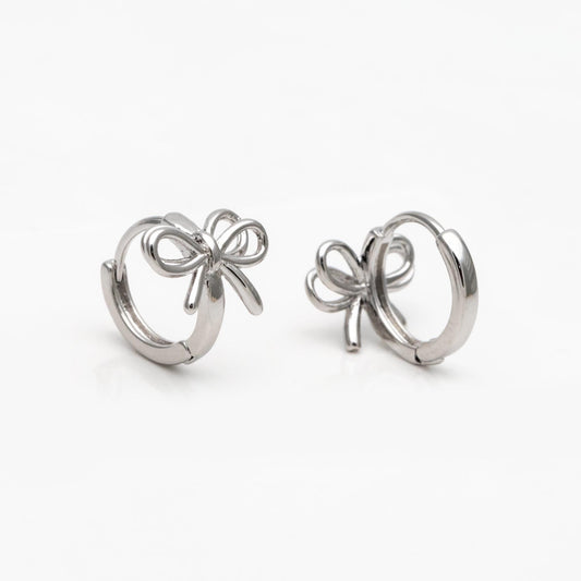 10pcs Gold/ Silver Bowknot Hoop Earrings, 18K Gold/ Rhodium plated Brass, Huggie Earrings, Minimalist Earrings (GB-4534)