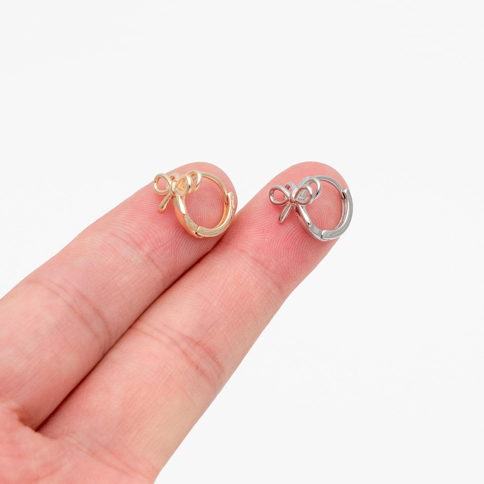 10pcs Gold/ Silver Bowknot Hoop Earrings, 18K Gold/ Rhodium plated Brass, Huggie Earrings, Minimalist Earrings (GB-4534)