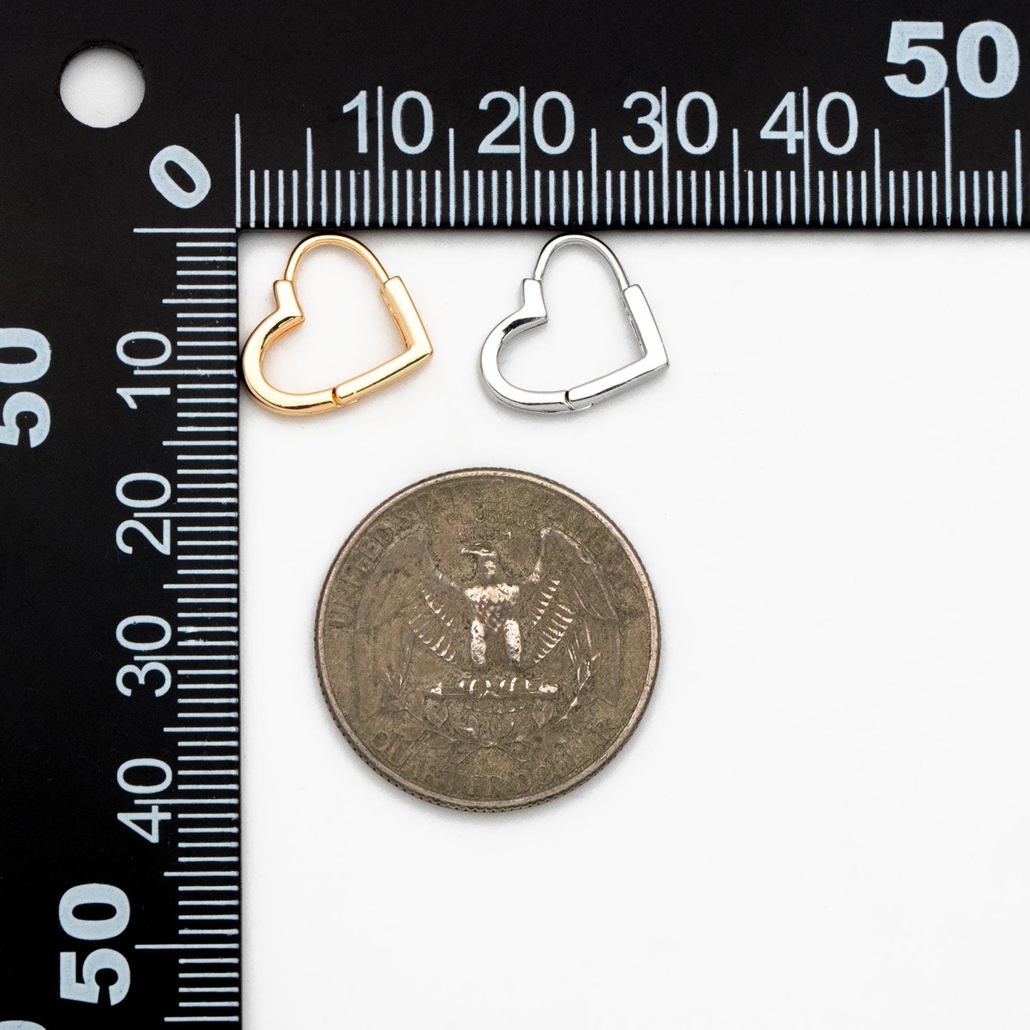 4pcs Gold/ Silver Tone Heart Huggie Earrings, 18K Gold/ Rhodium plated Brass, Dainty Hoop Earrings (GB-4535)