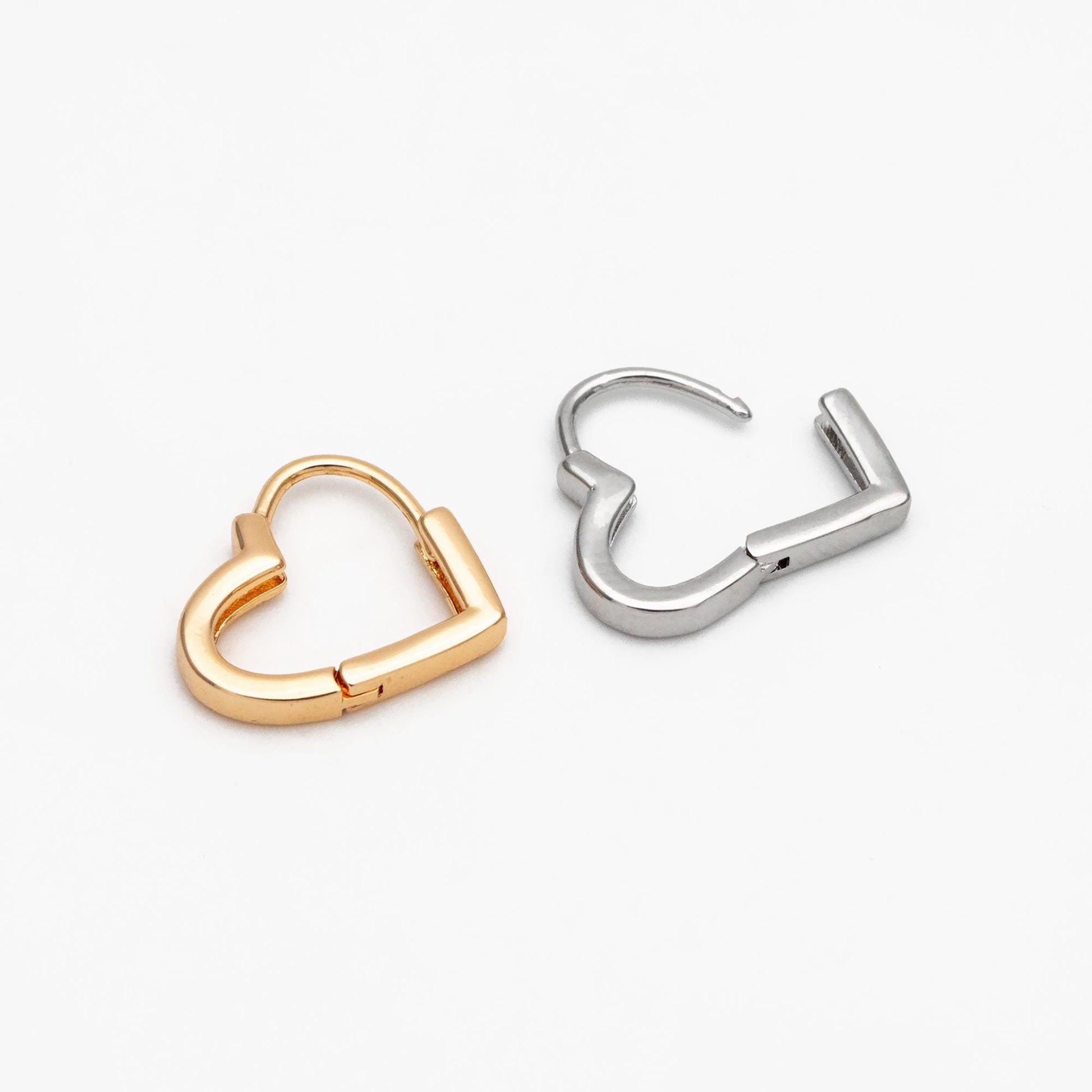 4pcs Gold/ Silver Tone Heart Huggie Earrings, 18K Gold/ Rhodium plated Brass, Dainty Hoop Earrings (GB-4535)