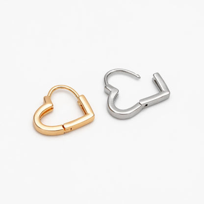 4pcs Gold/ Silver Tone Heart Huggie Earrings, 18K Gold/ Rhodium plated Brass, Dainty Hoop Earrings (GB-4535)