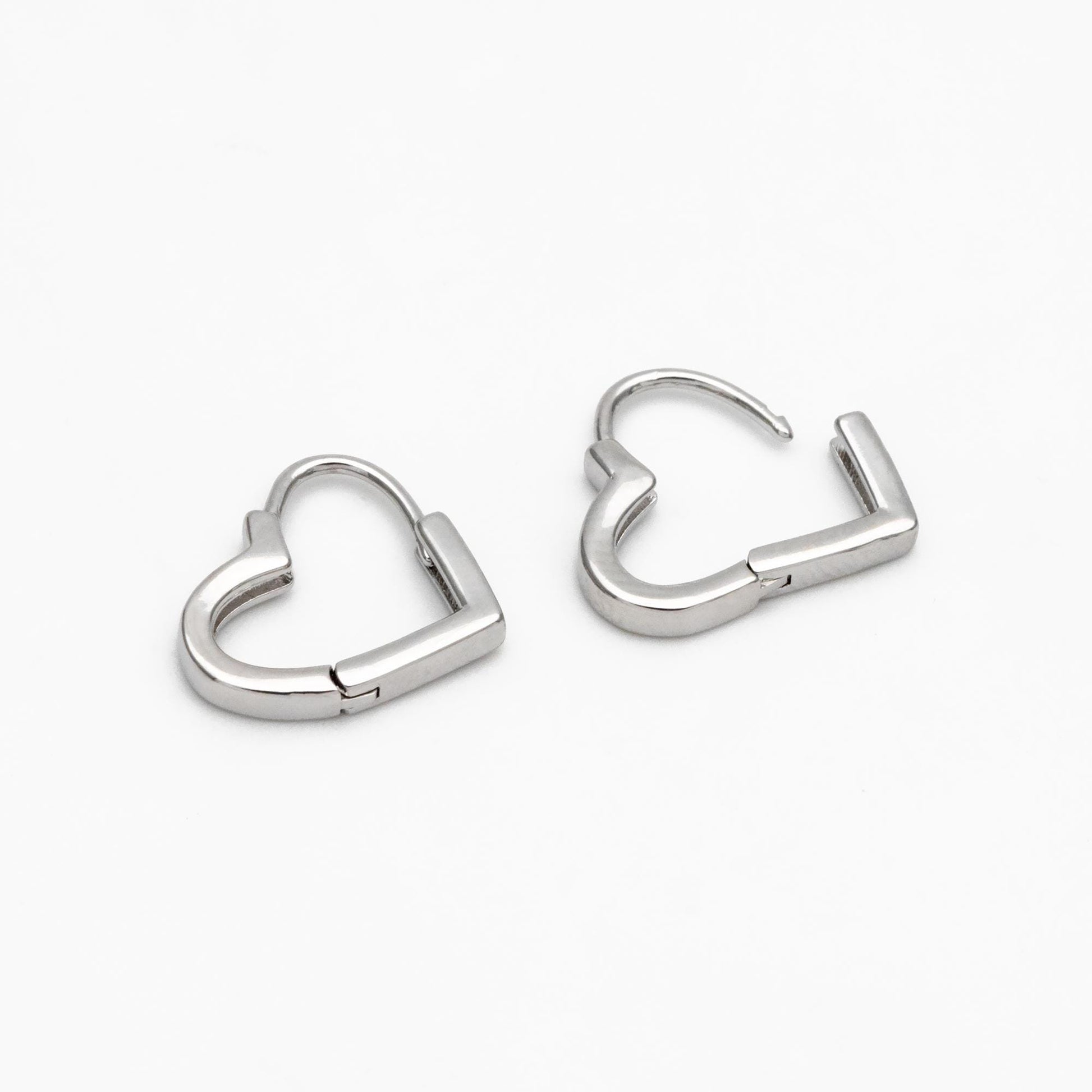 4pcs Gold/ Silver Tone Heart Huggie Earrings, 18K Gold/ Rhodium plated Brass, Dainty Hoop Earrings (GB-4535)