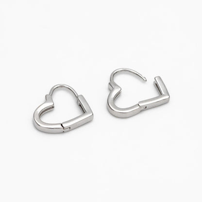 4pcs Gold/ Silver Tone Heart Huggie Earrings, 18K Gold/ Rhodium plated Brass, Dainty Hoop Earrings (GB-4535)