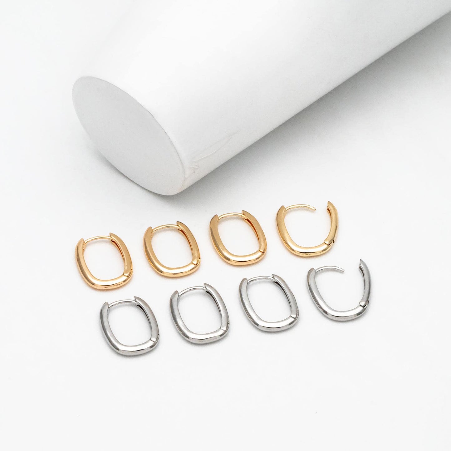 10pcs Gold/ Silver Oval Hoop Earrings, Gold/ Rhodium plated Brass, Geometric Earring Hoops (GB-4537)