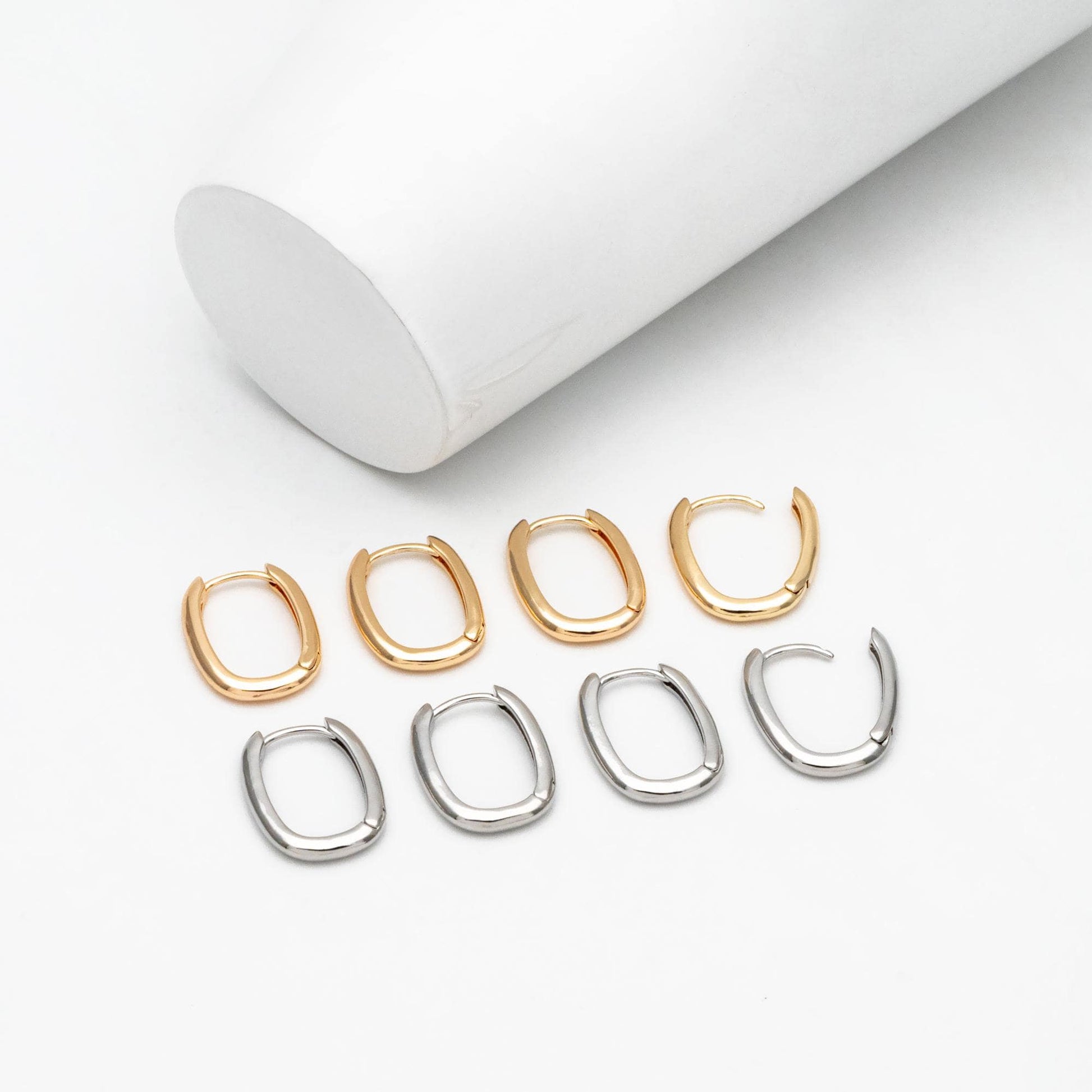 10pcs Gold/ Silver Oval Hoop Earrings, Gold/ Rhodium plated Brass, Geometric Earring Hoops (GB-4537)
