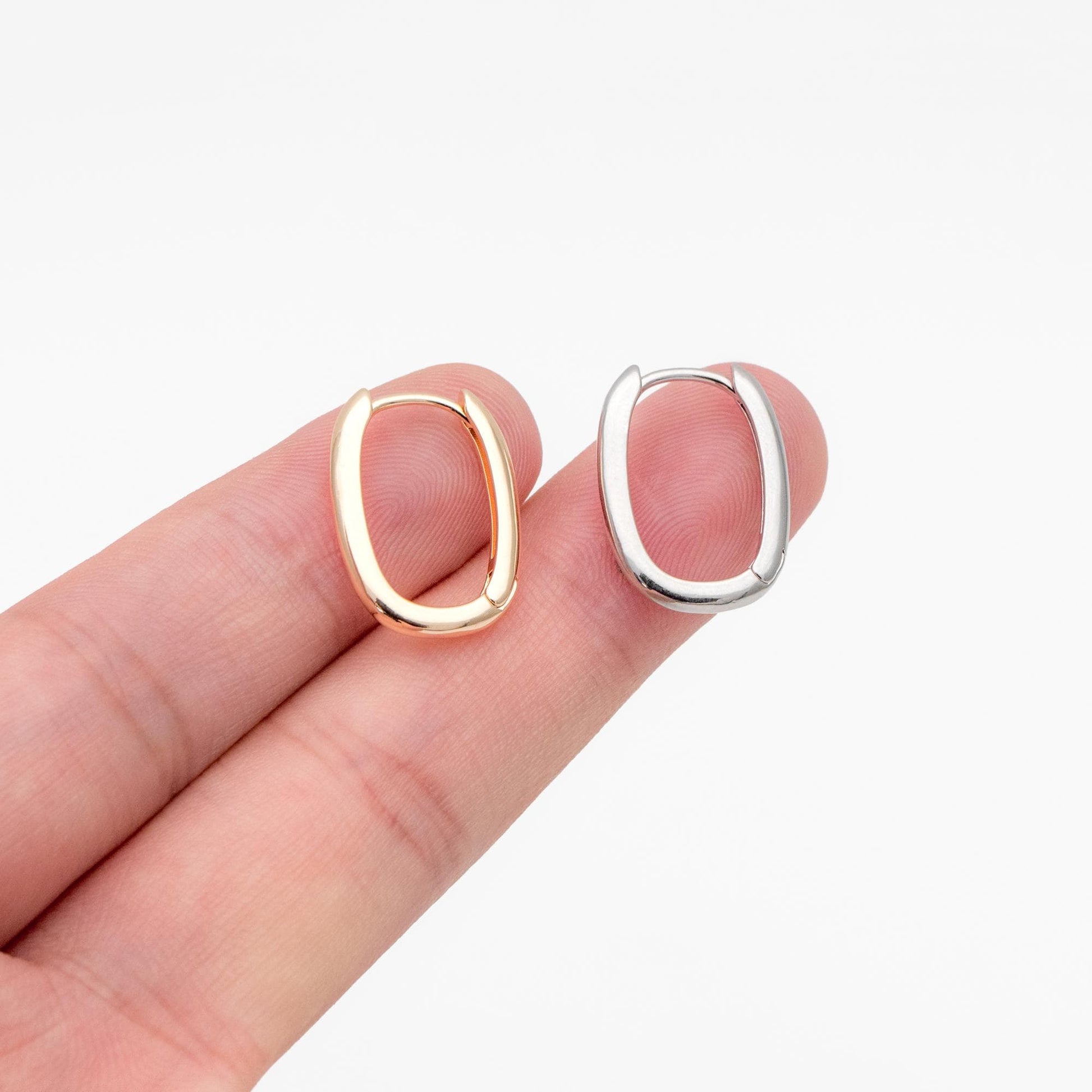 10pcs Gold/ Silver Oval Hoop Earrings, Gold/ Rhodium plated Brass, Geometric Earring Hoops (GB-4537)