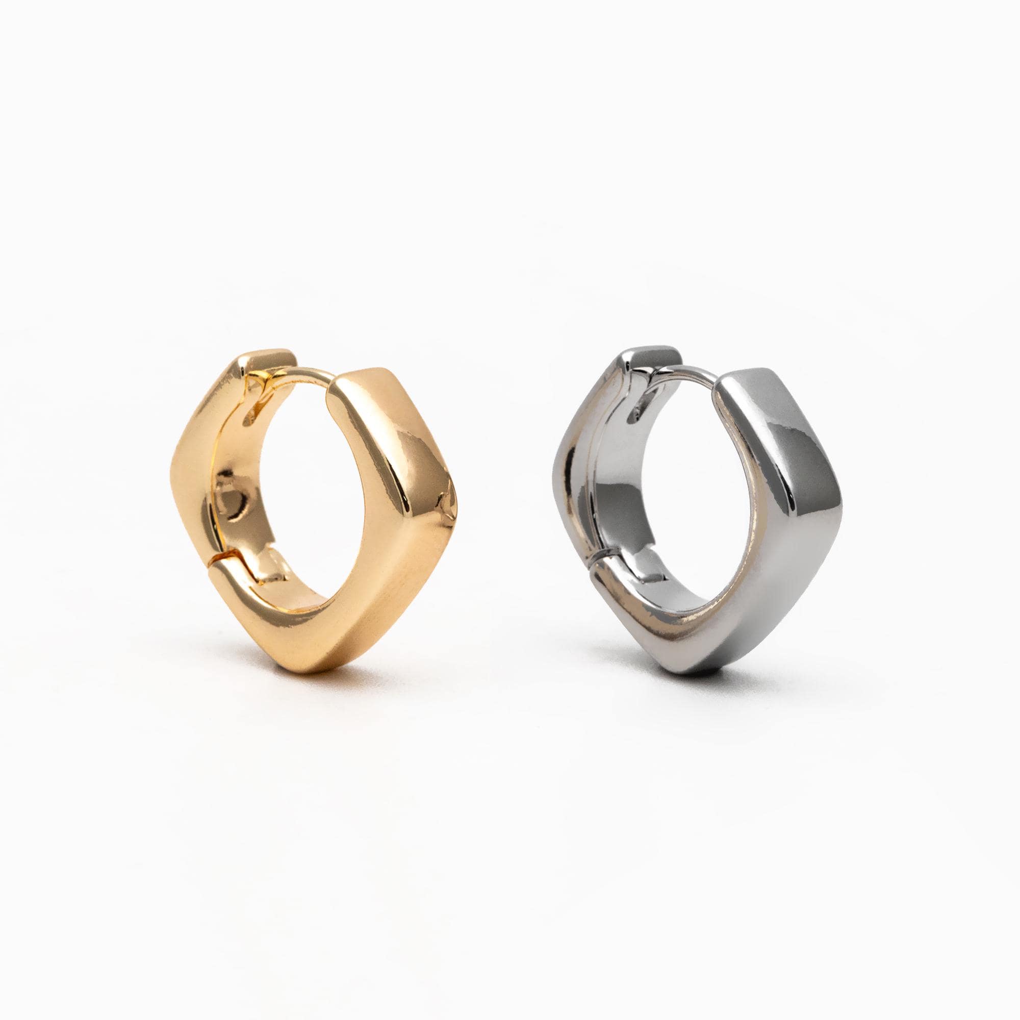 4pcs Gold/ Silver Tone Square Earrings, 18K Gold/ Rhodium plated Brass, Huggie Earrings, Minimalist Earrings (GB-4538)