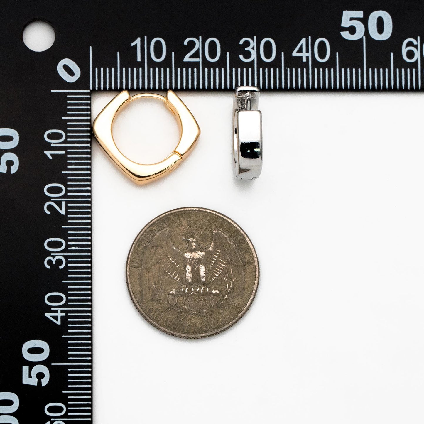 4pcs Gold/ Silver Tone Square Earrings, 18K Gold/ Rhodium plated Brass, Huggie Earrings, Minimalist Earrings (GB-4538)