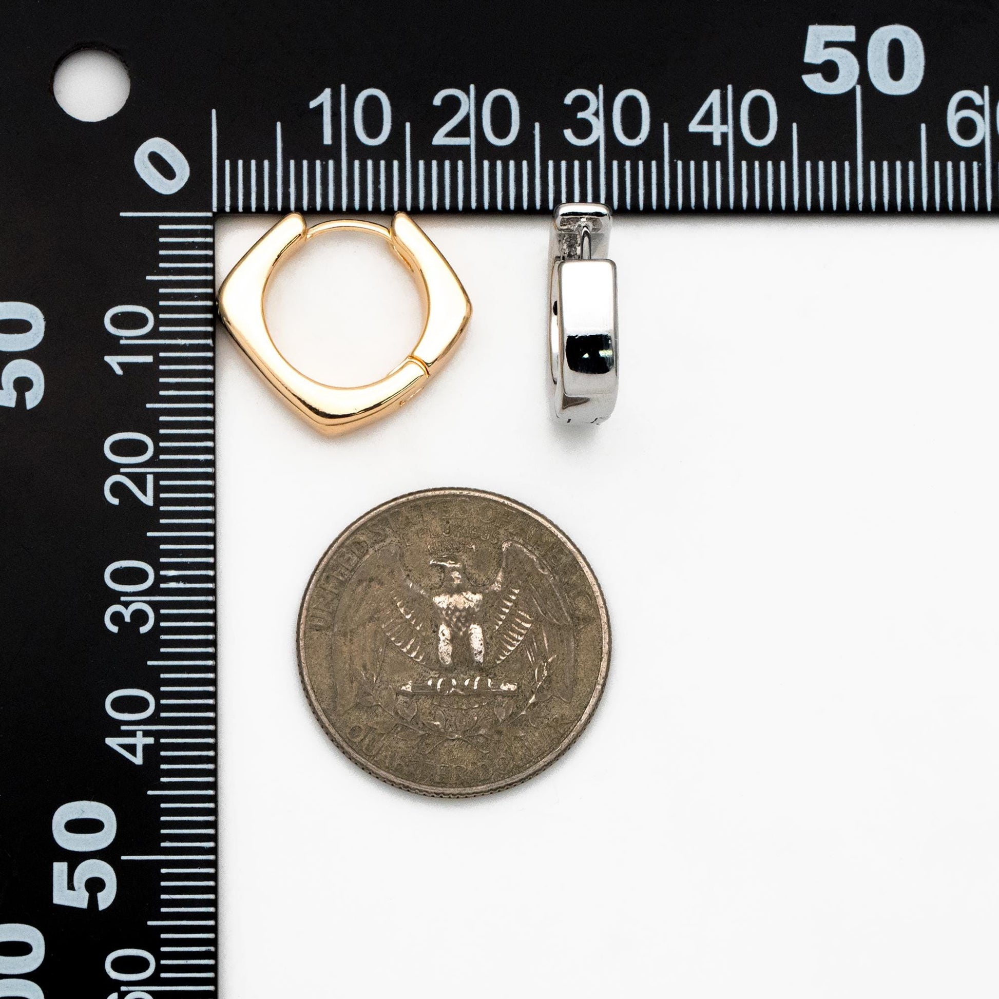 4pcs Gold/ Silver Tone Square Earrings, 18K Gold/ Rhodium plated Brass, Huggie Earrings, Minimalist Earrings (GB-4538)