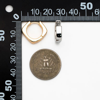 4pcs Gold/ Silver Tone Square Earrings, 18K Gold/ Rhodium plated Brass, Huggie Earrings, Minimalist Earrings (GB-4538)