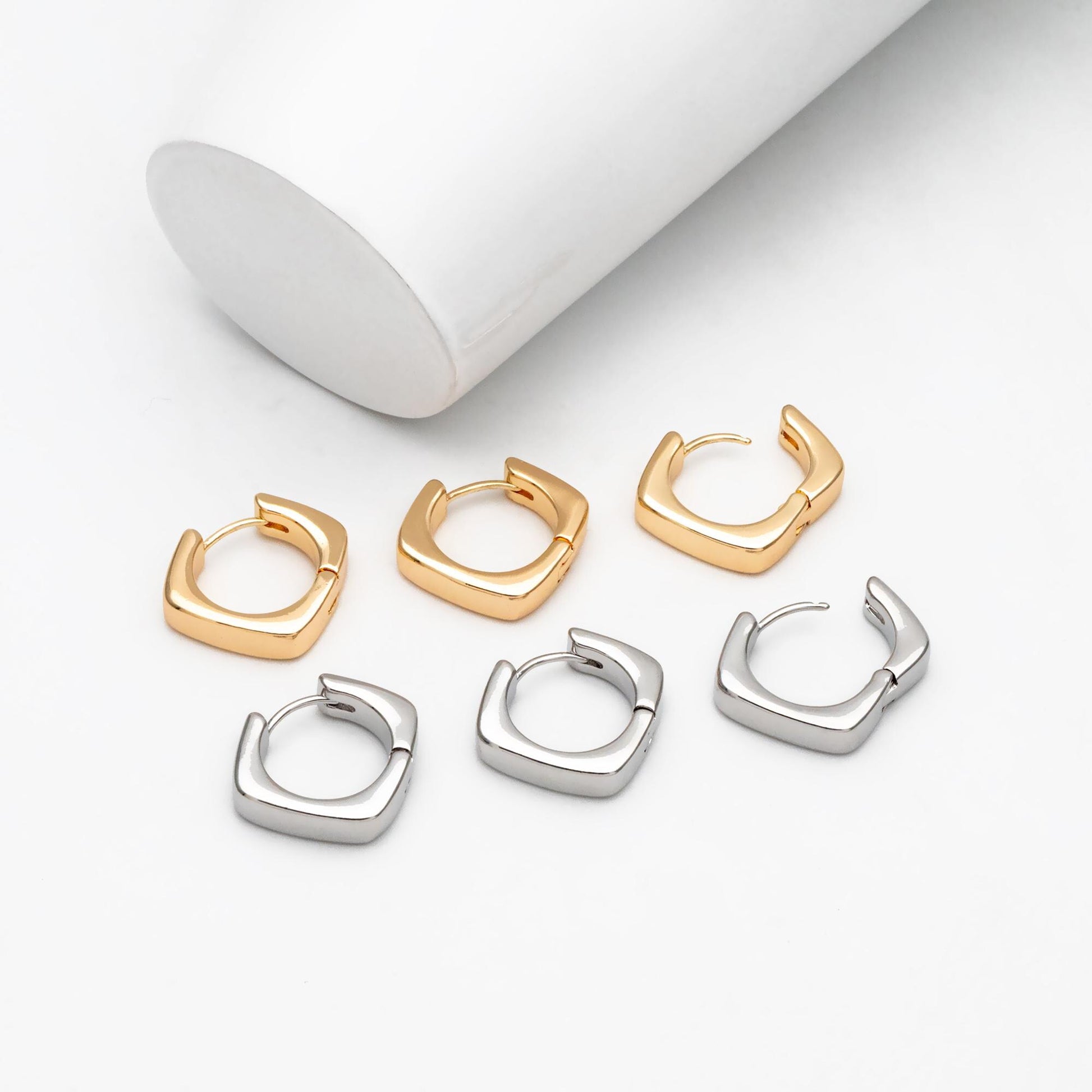 4pcs Gold/ Silver Tone Square Earrings, 18K Gold/ Rhodium plated Brass, Huggie Earrings, Minimalist Earrings (GB-4538)