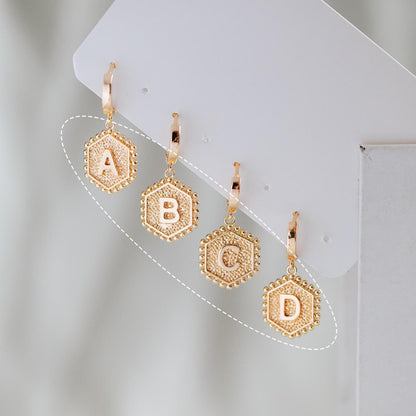 Gold/ Silver Alphabet Charms, English Letter Pendants 16x20mm, Hexagon Initial Coin Pendants, You Choose Letter (GB-2458)