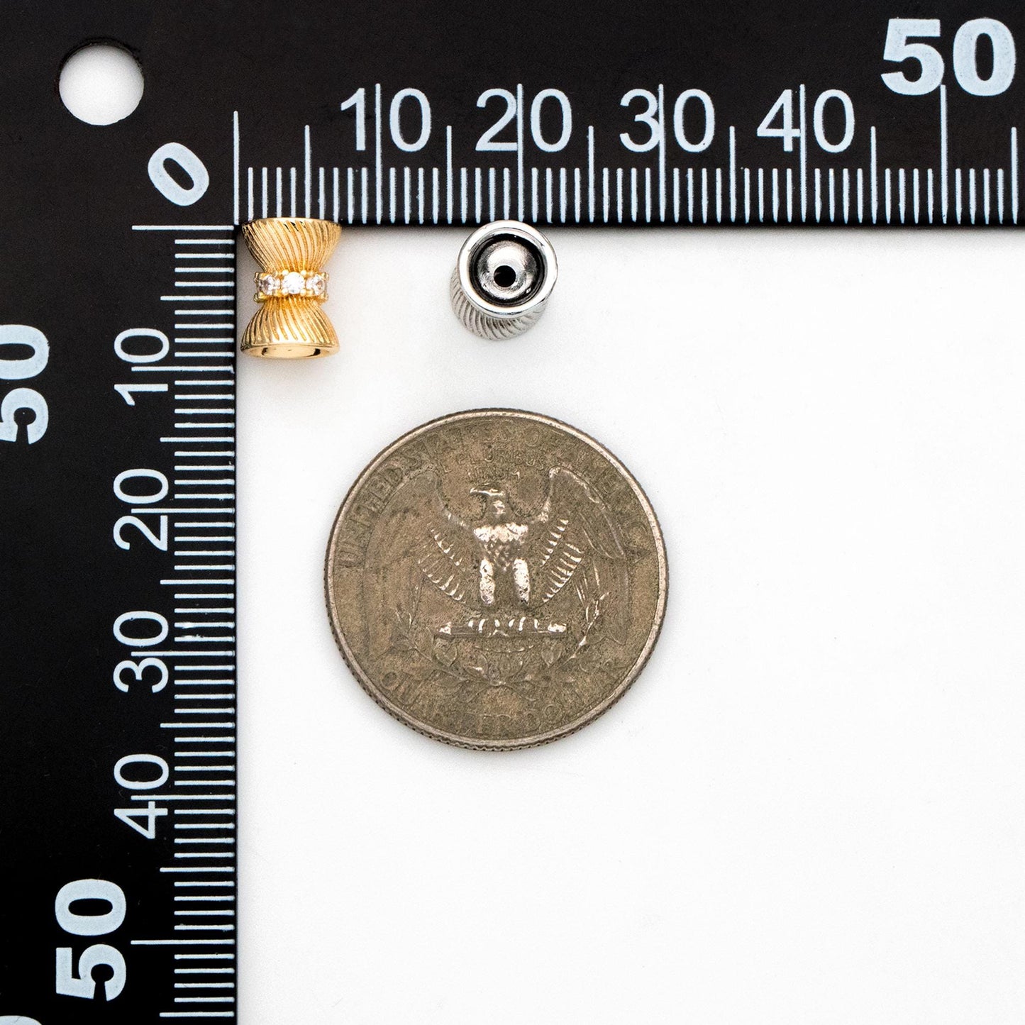 4pcs CZ Pave Gold/ Silver Tone Tube Spacer Beads 7x9mm, 18K Gold/ Rhodium plated Brass, Tube Spacer Beads (GB-4540)