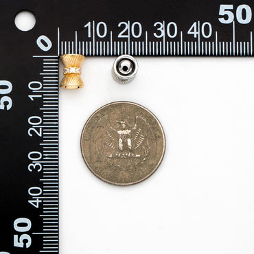 4pcs CZ Pave Gold/ Silver Tone Tube Spacer Beads 7x9mm, 18K Gold/ Rhodium plated Brass, Tube Spacer Beads (GB-4540)