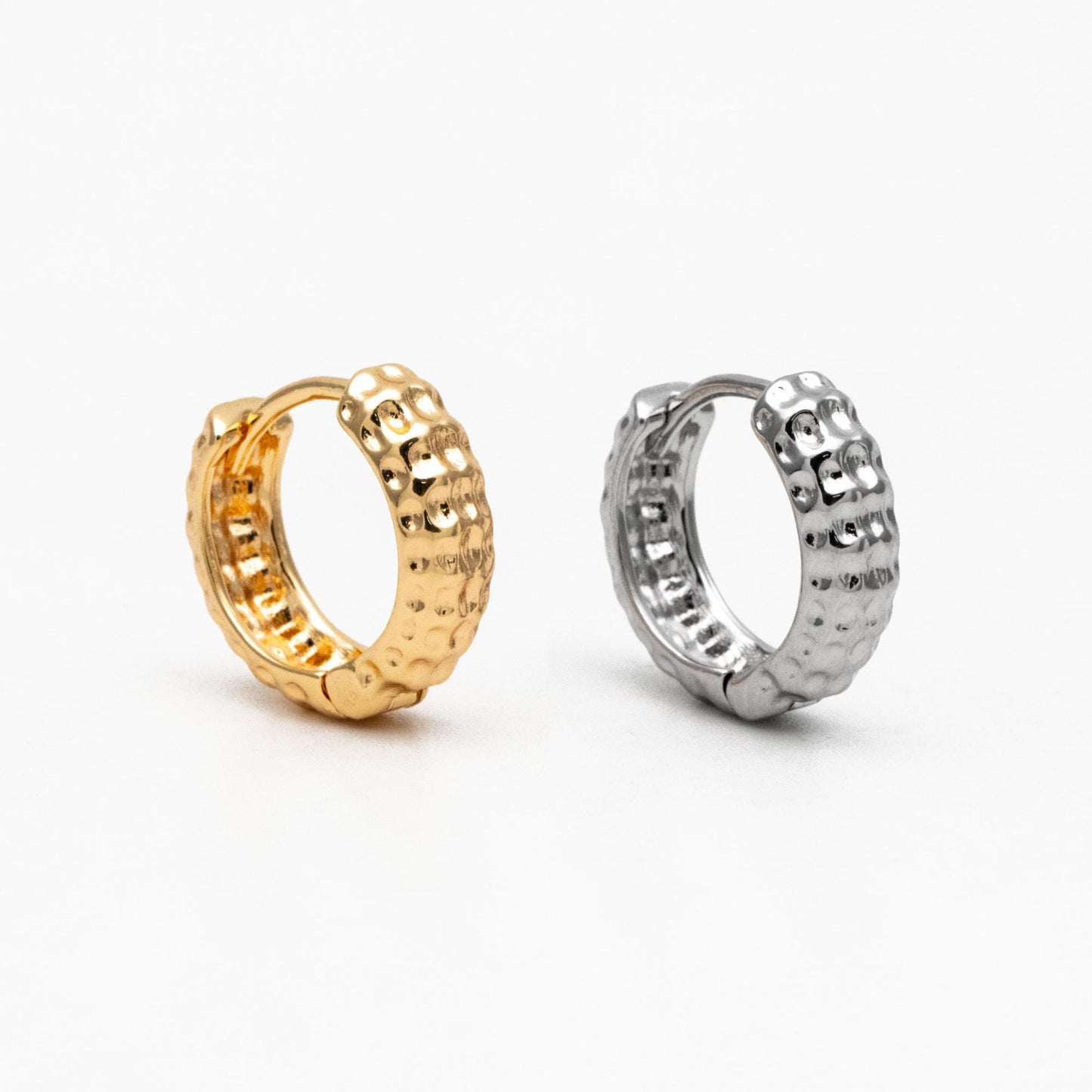 10pcs Gold/ Silver Tone Hammered Circle Hoop Earrings, 18K Gold/ Rhodium plated Brass, Minimalist Huggie Earrings (GB-4541)