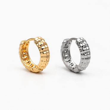 10pcs Gold/ Silver Tone Hammered Circle Hoop Earrings, 18K Gold/ Rhodium plated Brass, Minimalist Huggie Earrings (GB-4541)