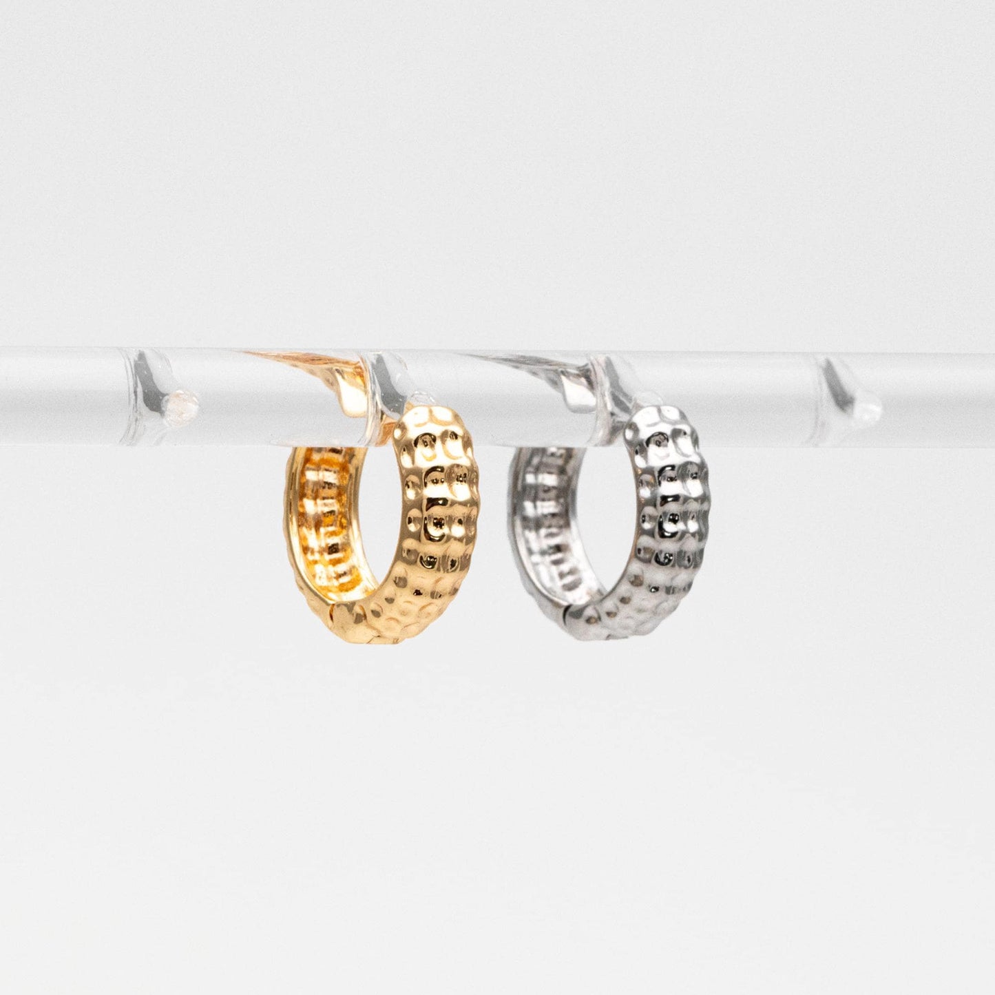 10pcs Gold/ Silver Tone Hammered Circle Hoop Earrings, 18K Gold/ Rhodium plated Brass, Minimalist Huggie Earrings (GB-4541)