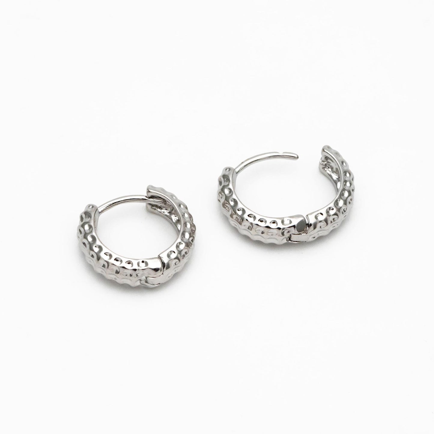 10pcs Gold/ Silver Tone Hammered Circle Hoop Earrings, 18K Gold/ Rhodium plated Brass, Minimalist Huggie Earrings (GB-4541)