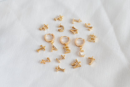 CZ Pave Gold Alphabet Beads, 18K Gold plated Brass, English Letter Charm Pendants 10mm, You Choose Letter (GB-723)