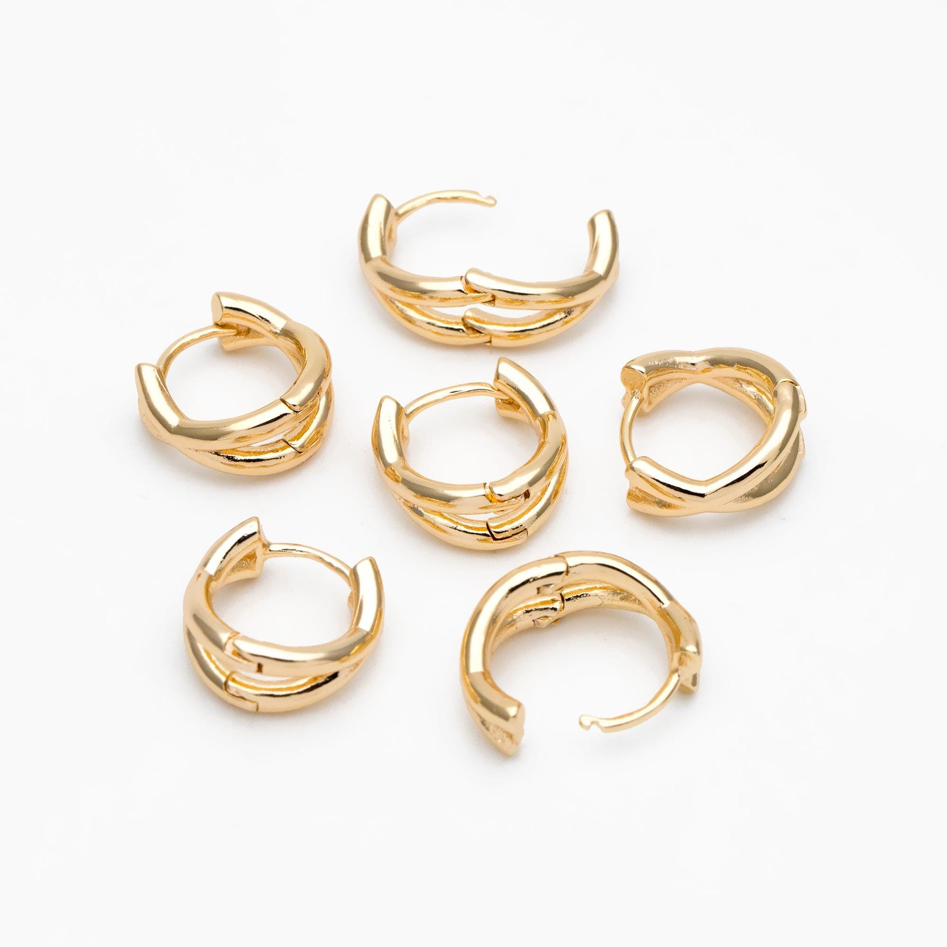 10pcs Gold/ Silver Tone Criss Cross Hoop Earrings, Gold/ Rhodium plated Brass, Huggie Earrings, Gold Hoops, Huggies (GB-3465)