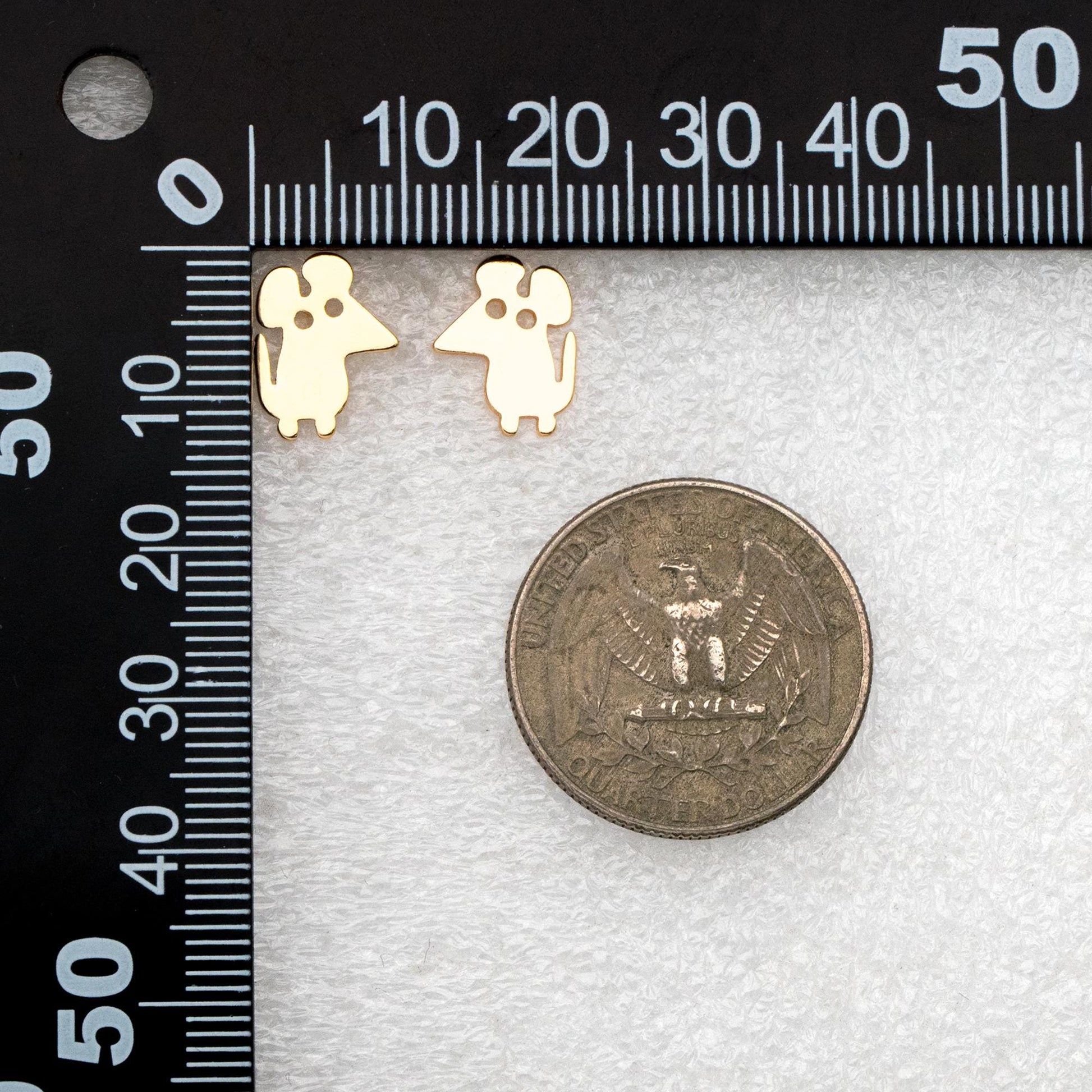 10pcs Gold/ Silver Tone Cute Mouse Earrings, Gold/ Rhodium Plated Brass, Minimalist Animal Stud Earrings (GB-4494)