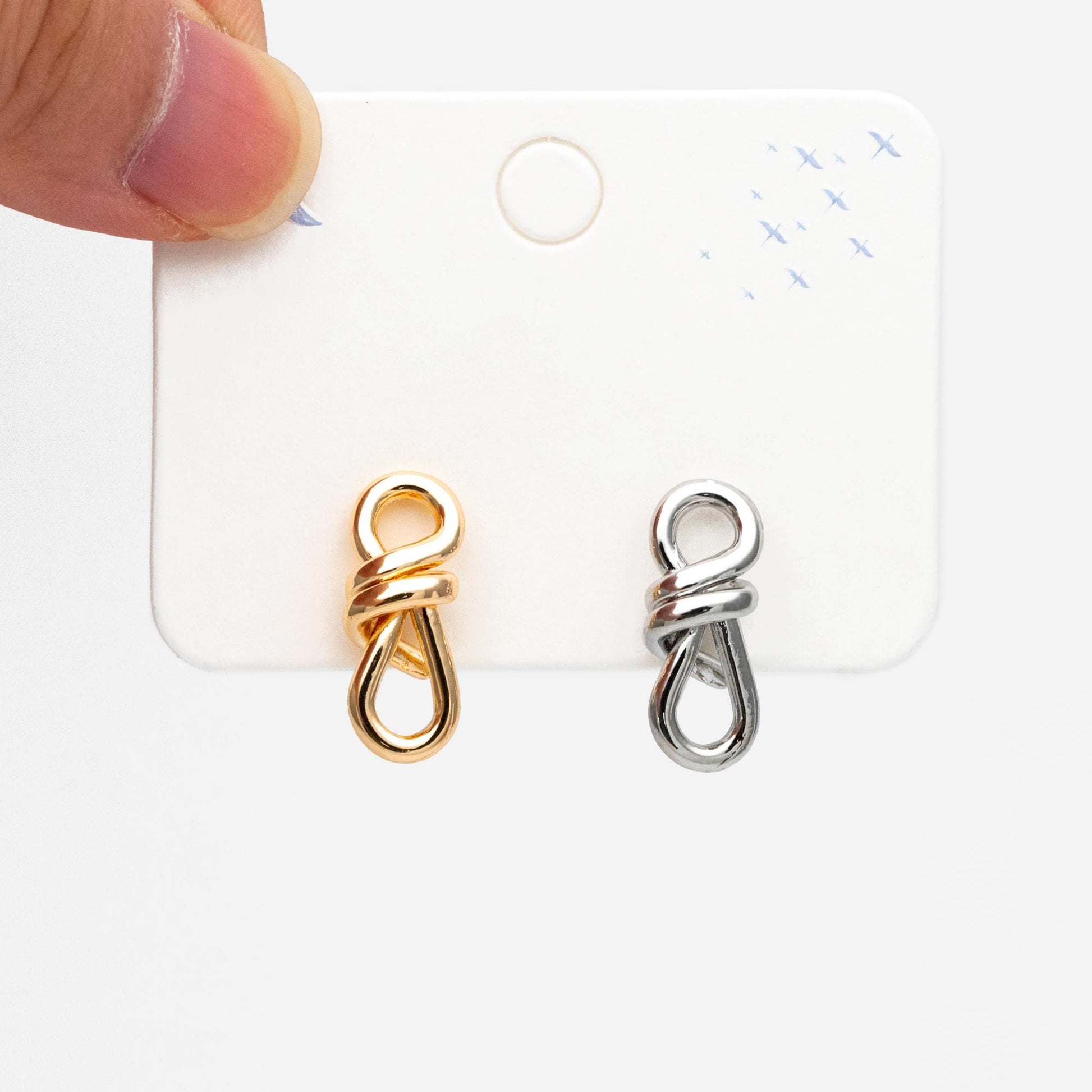 4pcs Gold/ Silver Tone Knot Earrings, 18K Real Gold/ Rhodium plated Brass, Minimalist Stud Earrings (GB-4495)