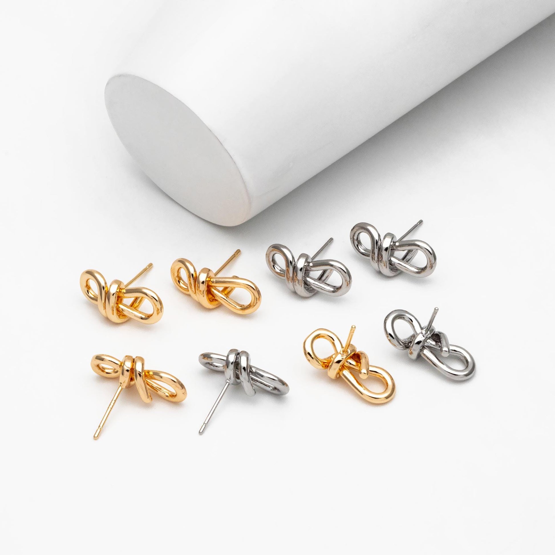 4pcs Gold/ Silver Tone Knot Earrings, 18K Real Gold/ Rhodium plated Brass, Minimalist Stud Earrings (GB-4495)