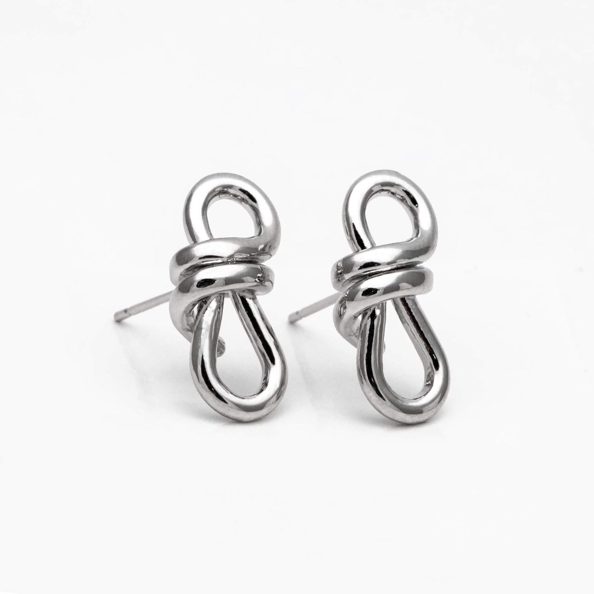 4pcs Gold/ Silver Tone Knot Earrings, 18K Real Gold/ Rhodium plated Brass, Minimalist Stud Earrings (GB-4495)