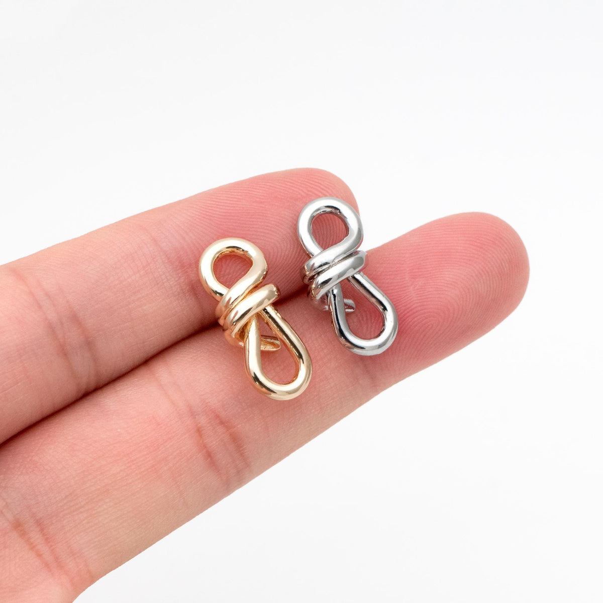 4pcs Gold/ Silver Tone Knot Earrings, 18K Real Gold/ Rhodium plated Brass, Minimalist Stud Earrings (GB-2260-B)