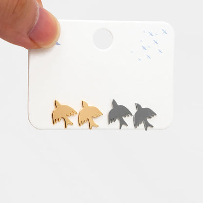 10pcs Gold/ Silver Tone Swallow Earrings, 18K Real Gold/ Rhodium Plated Brass, Minimalist Bird Stud Earrings (GB-4496)