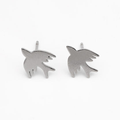 10pcs Gold/ Silver Tone Swallow Earrings, 18K Real Gold/ Rhodium Plated Brass, Minimalist Bird Stud Earrings (GB-4496)