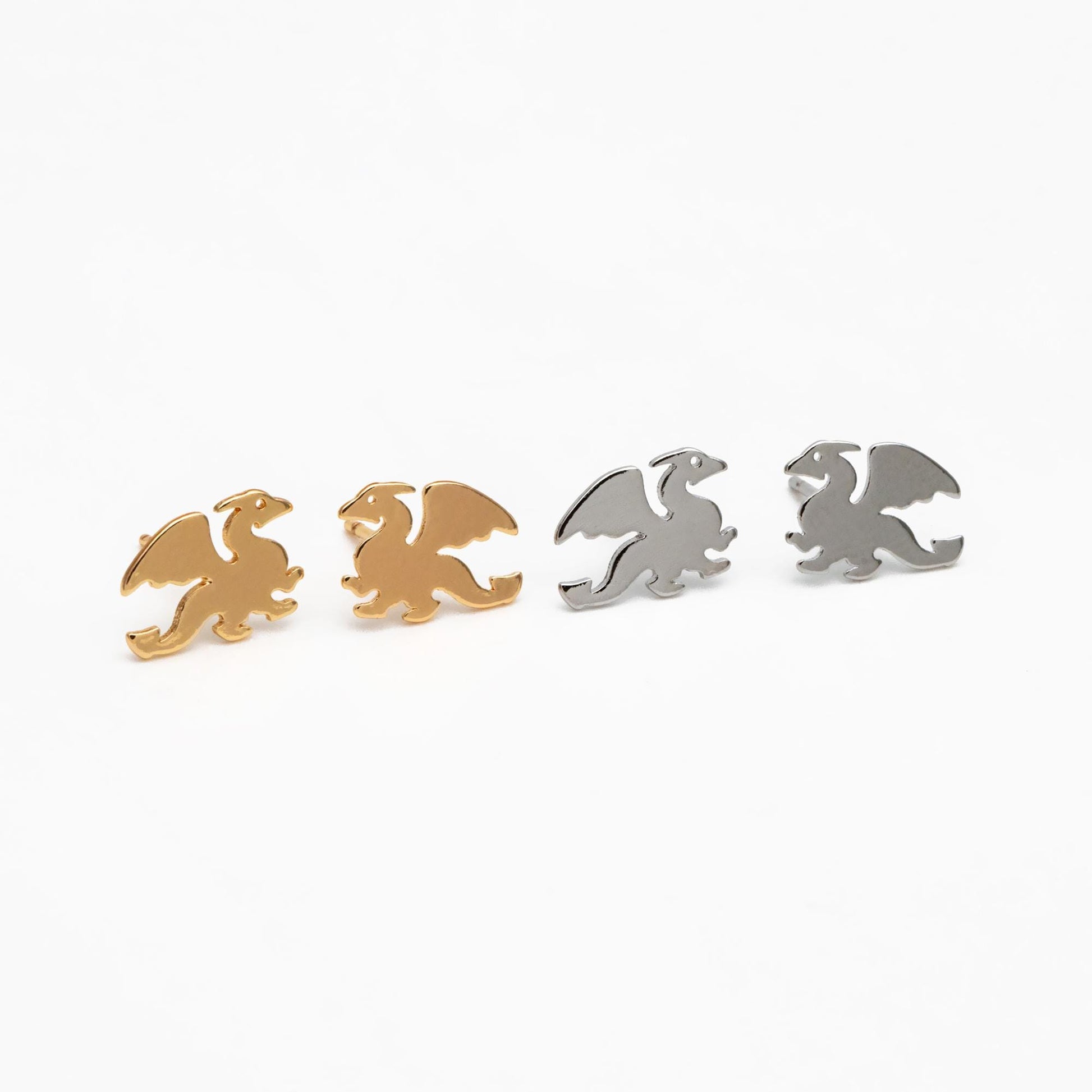 10pcs Gold/ Silver Tone Dragon Earrings, 18K Real Gold/ Rhodium Plated Brass, Minimalist Stud Earrings (GB-4497)
