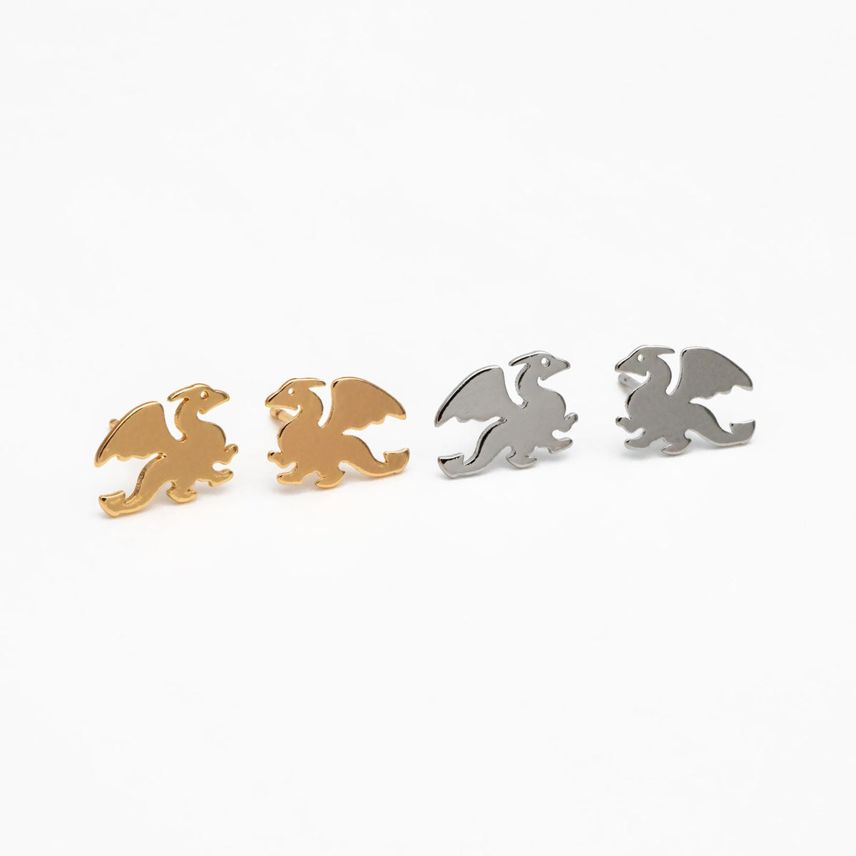 10pcs Gold/ Silver Tone Dragon Earrings, 18K Real Gold/ Rhodium Plated Brass, Minimalist Stud Earrings (GB-4497)
