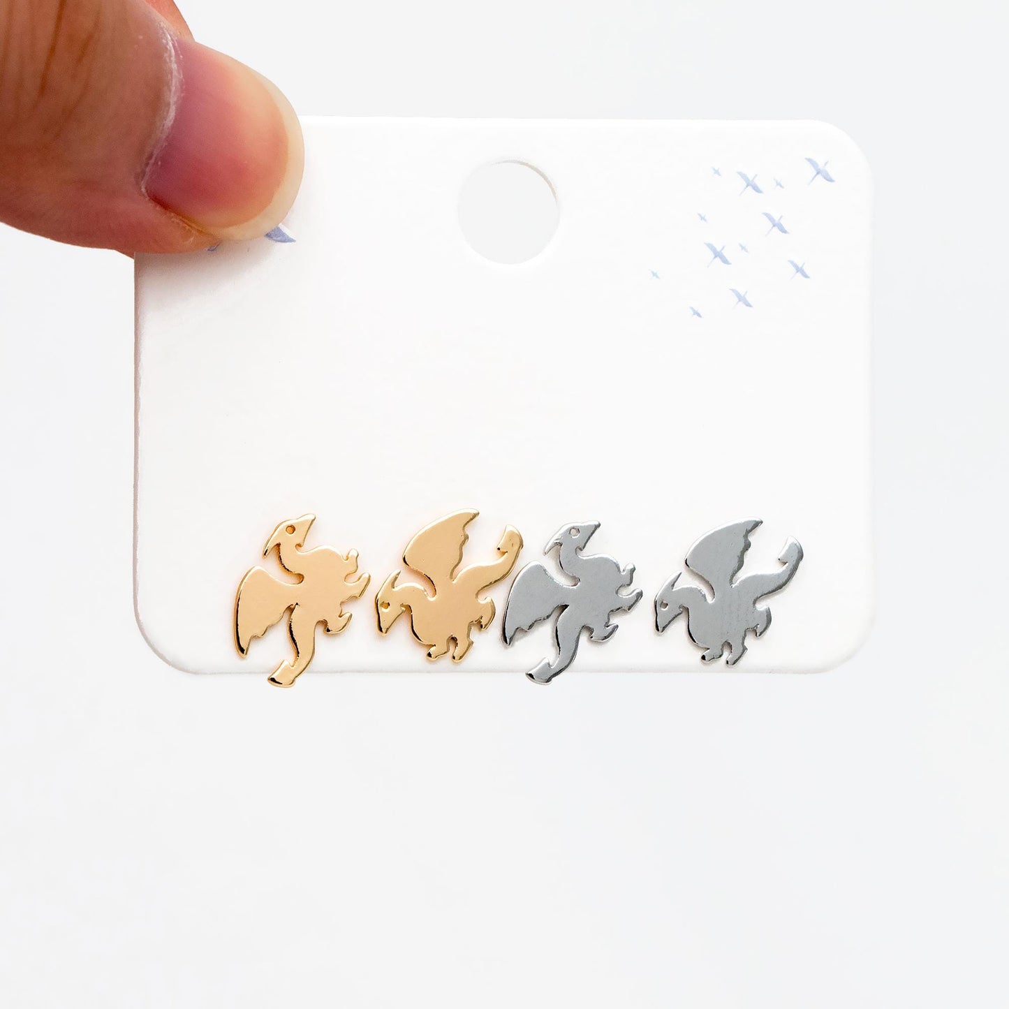 10pcs Gold/ Silver Tone Dragon Earrings, 18K Real Gold/ Rhodium Plated Brass, Minimalist Stud Earrings (GB-4497)