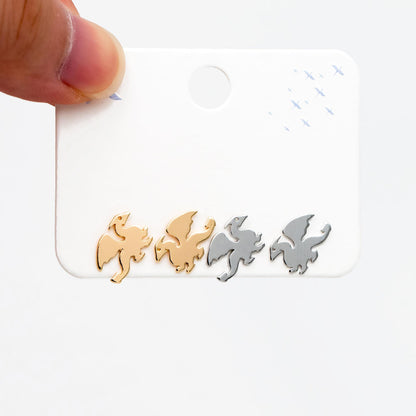 10pcs Gold/ Silver Tone Dragon Earrings, 18K Real Gold/ Rhodium Plated Brass, Minimalist Stud Earrings (GB-4497)