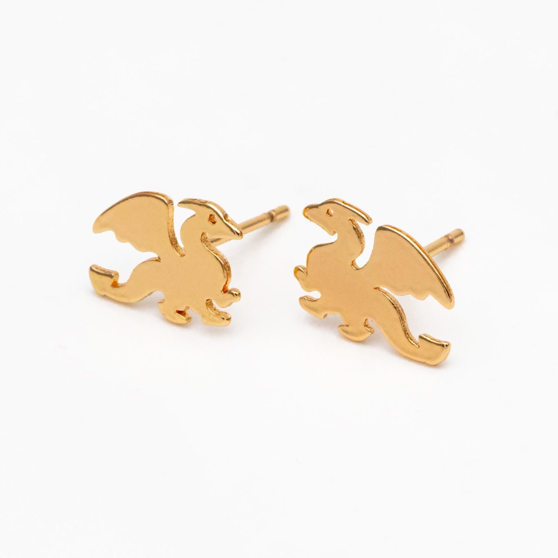 10pcs Gold/ Silver Tone Dragon Earrings, 18K Real Gold/ Rhodium Plated Brass, Minimalist Stud Earrings (GB-4497)