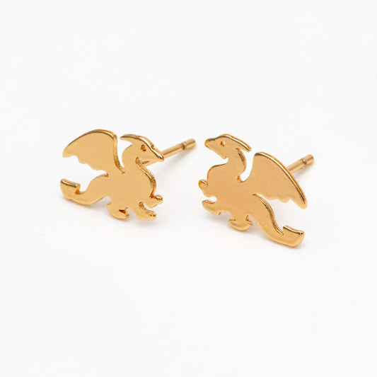 10pcs Gold/ Silver Tone Dragon Earrings, 18K Real Gold/ Rhodium Plated Brass, Minimalist Stud Earrings (GB-4497)