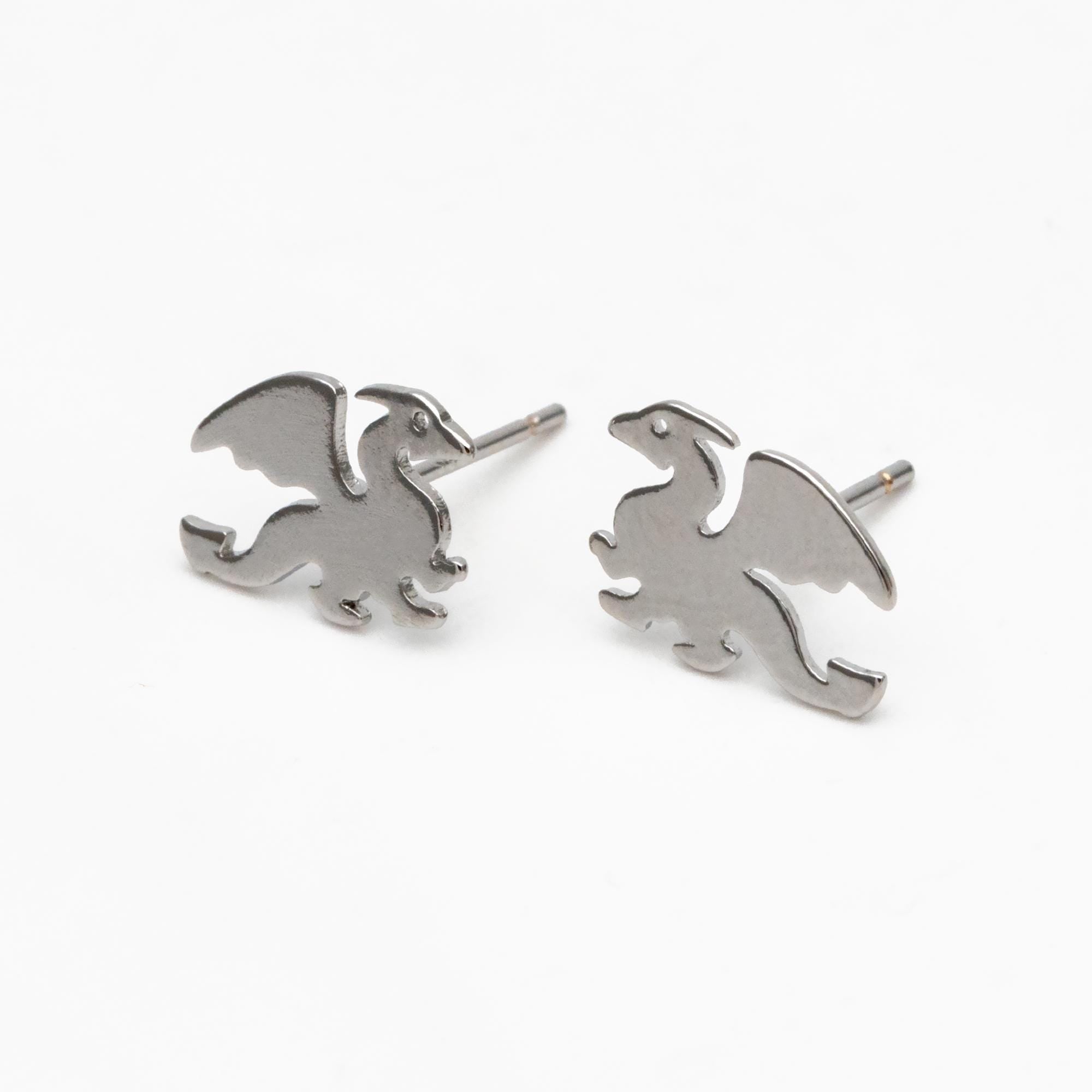 10pcs Gold/ Silver Tone Dragon Earrings, 18K Real Gold/ Rhodium Plated Brass, Minimalist Stud Earrings (GB-4497)