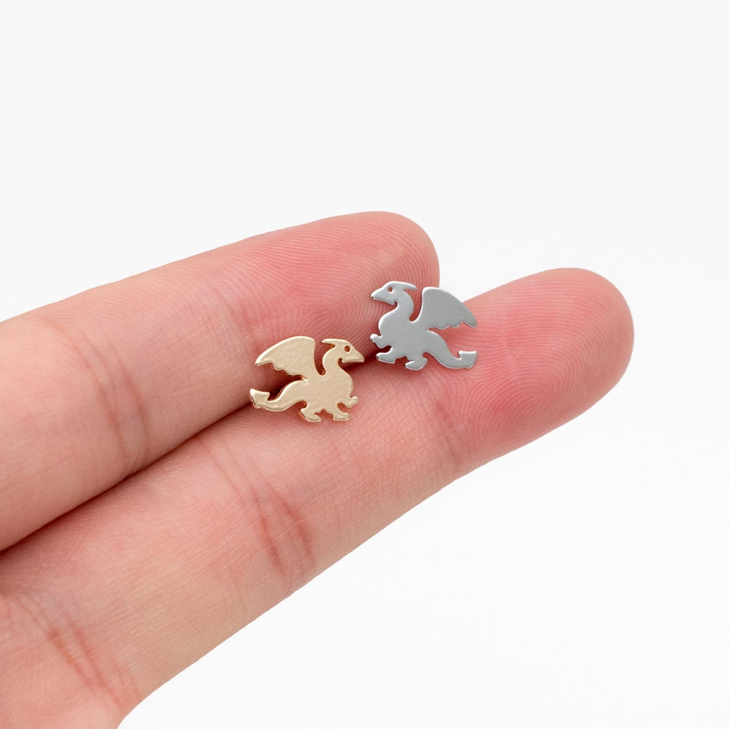10pcs Gold/ Silver Tone Dragon Earrings, 18K Real Gold/ Rhodium Plated Brass, Minimalist Stud Earrings (GB-4497)