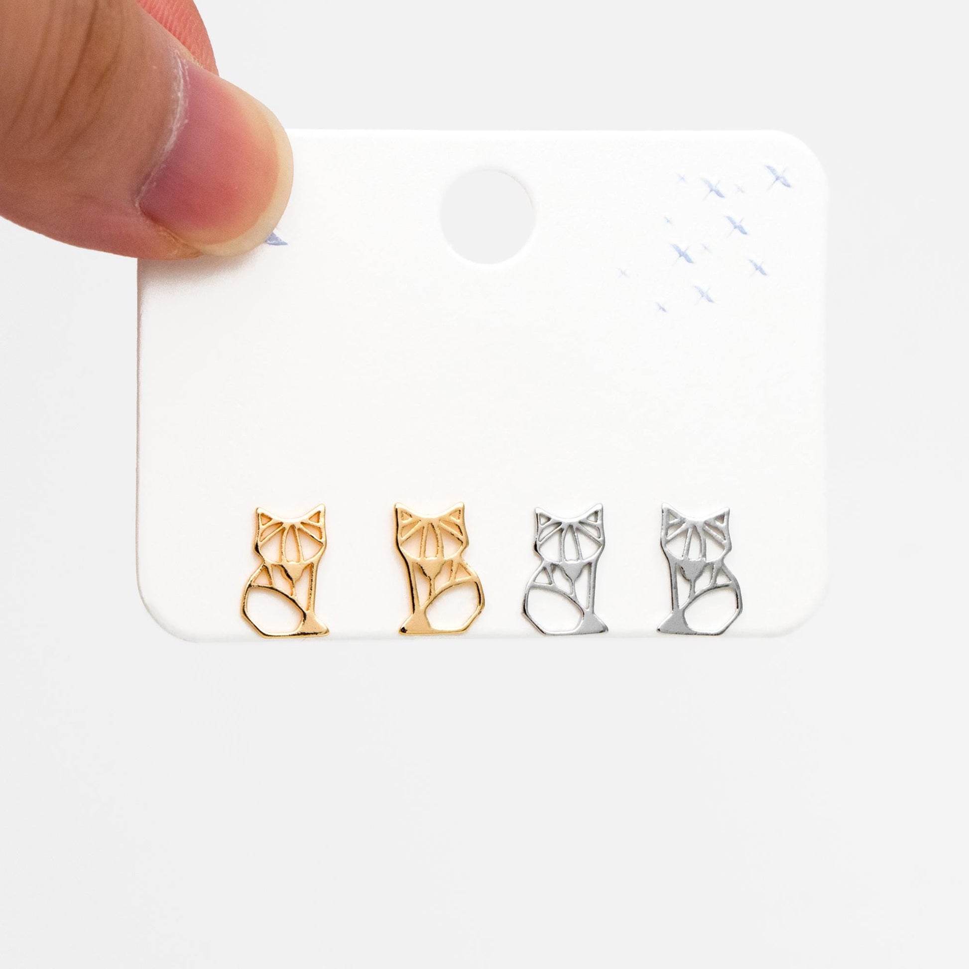 10pcs Gold/ Silver Tone Hollow Fox Earrings, Gold/ Rhodium Plated Brass, Minimalist Animal Stud Earrings (GB-4498)