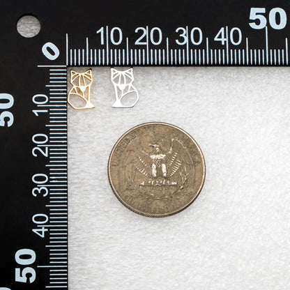 10pcs Gold/ Silver Tone Hollow Fox Earrings, Gold/ Rhodium Plated Brass, Minimalist Animal Stud Earrings (GB-4498)