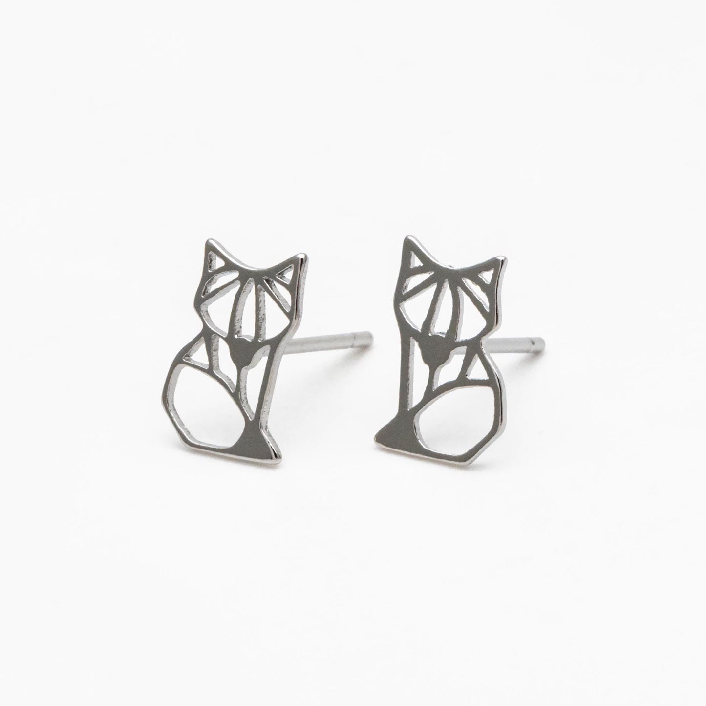 10pcs Gold/ Silver Tone Hollow Fox Earrings, Gold/ Rhodium Plated Brass, Minimalist Animal Stud Earrings (GB-4498)