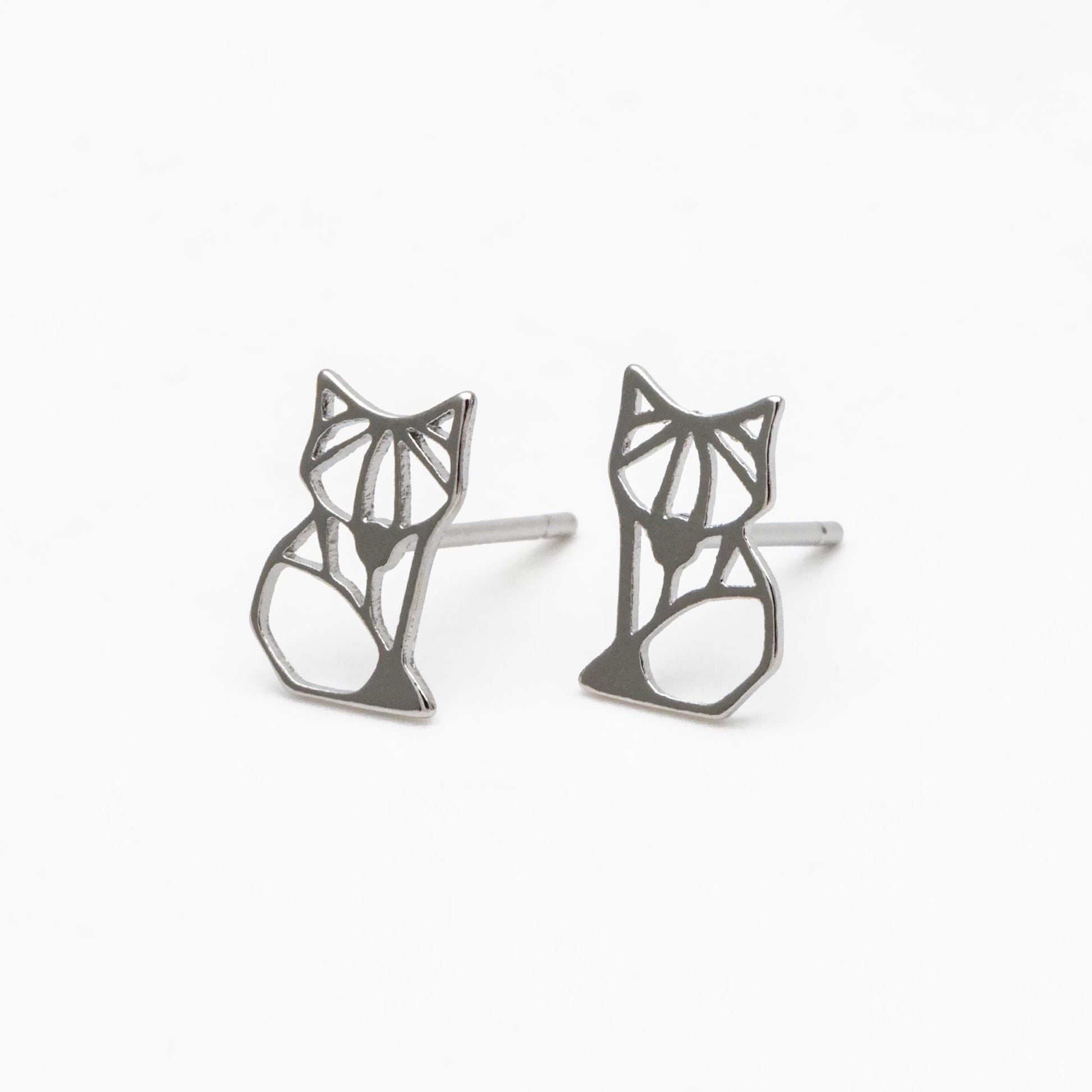 10pcs Gold/ Silver Tone Hollow Fox Earrings, Gold/ Rhodium Plated Brass, Minimalist Animal Stud Earrings (GB-4498)