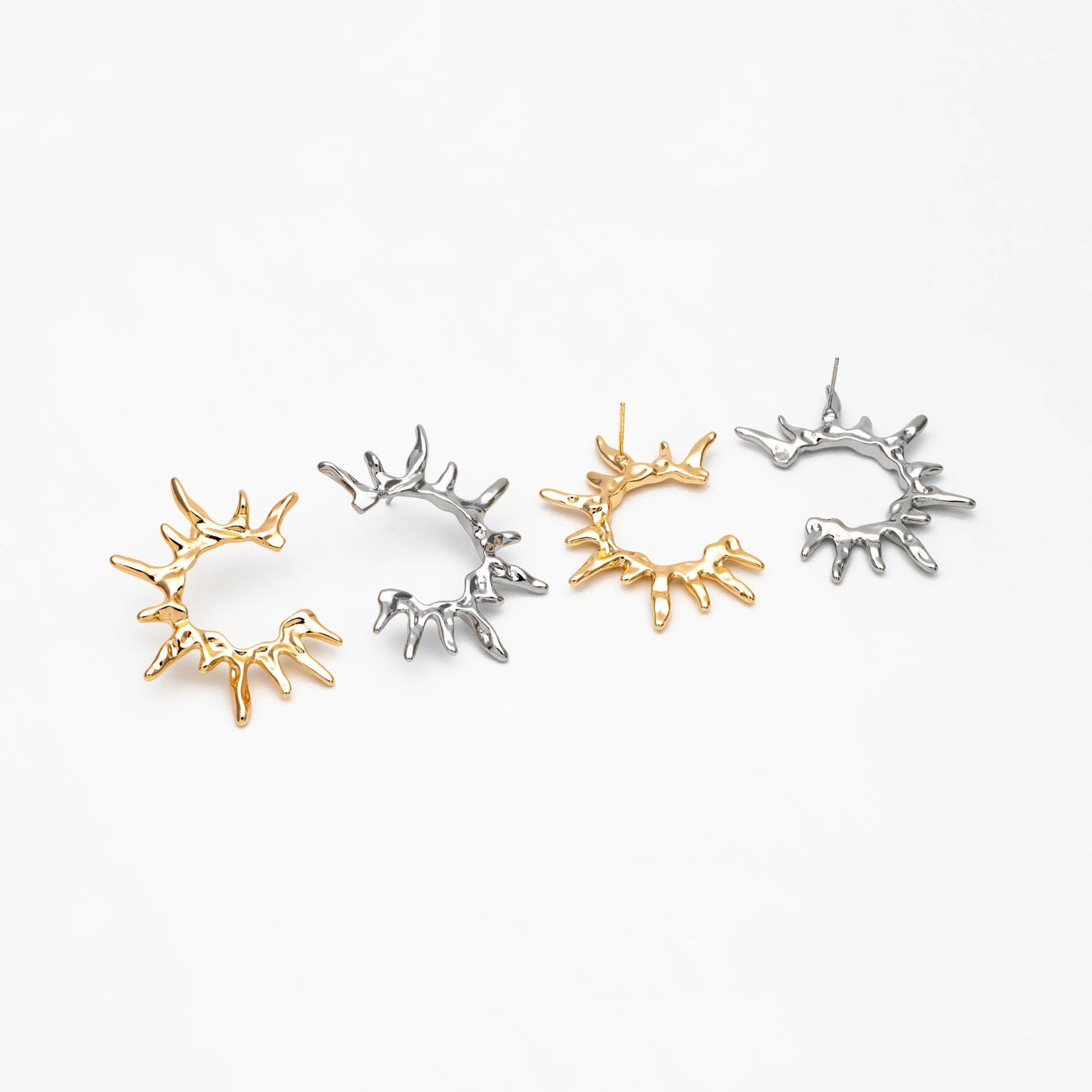 4pcs Gold/ Silver Tone Sun Earrings, 18K Real Gold/ Rhodium Plated Brass, Dainty Stud Earrings (#GB-4499)