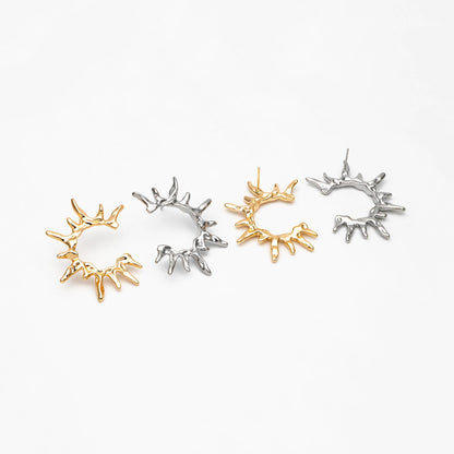 4pcs Gold/ Silver Tone Sun Earrings, 18K Real Gold/ Rhodium Plated Brass, Dainty Stud Earrings (#GB-4499)